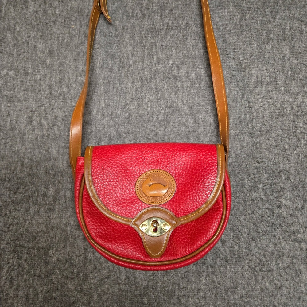 Vintage Dooney & Bourke All Weather Leather Mini Saddle Crossbody Red Tan